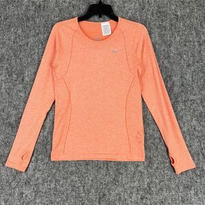 Nike Shirt Womens Medium Orange Dri Fit Thumbhole Wicking‎ Running Yoga Workout